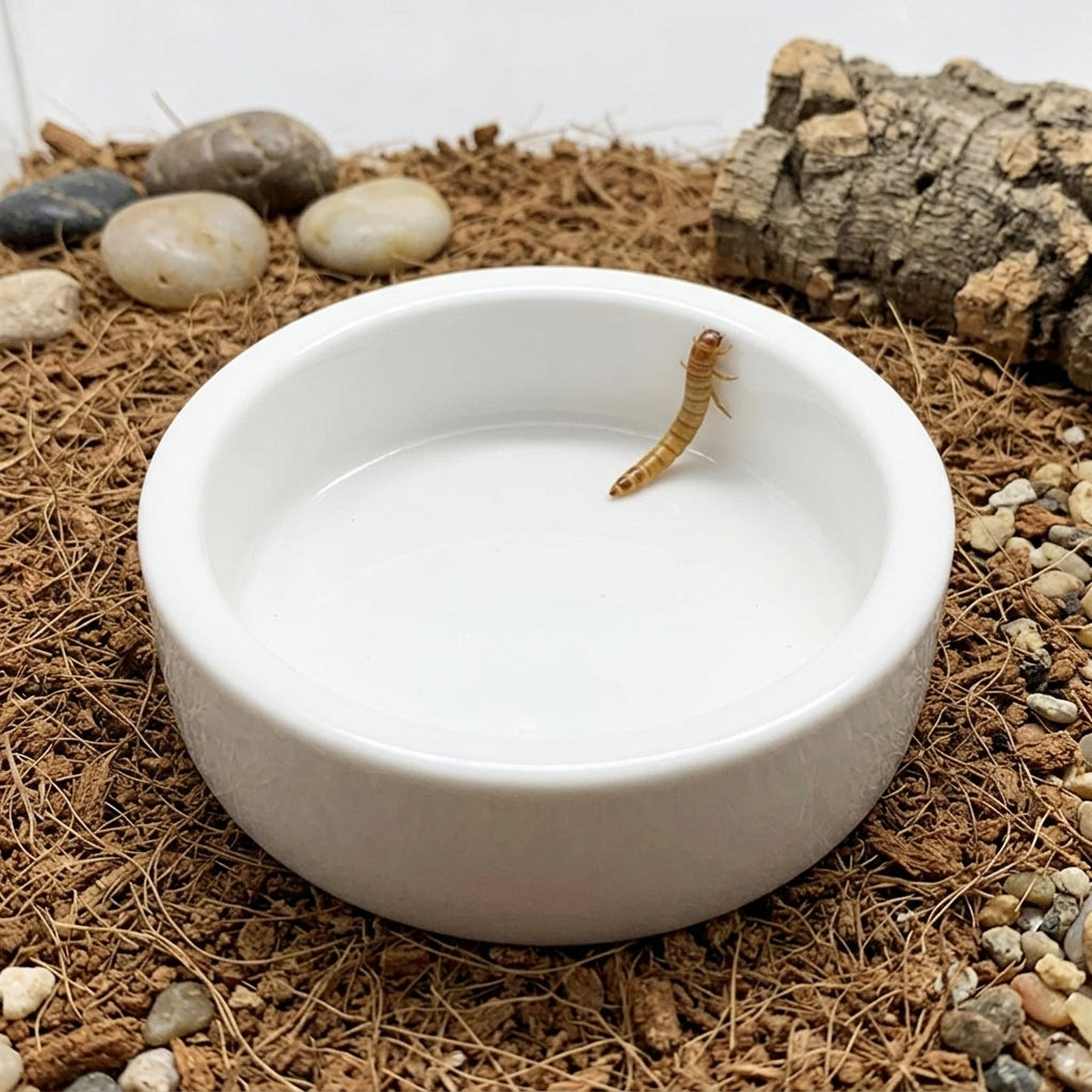 Large Ceramic Reptile Bowl and Tortoise Food Bowl, Cricket Containment Bowl for Geckos, Round Tortoise Bowl with Sloped Rim and Smooth Interior