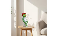 Resin Frog Statue with Spring Cute Frog Figurine Whimsical Sculpture Outdoor for Flowerpot