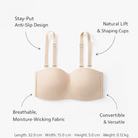 Strapless Bras for Women with Push Up Support and Soft Underwire, Anti-Slip Silicone Grip for Backless Dress, Convertible Design
