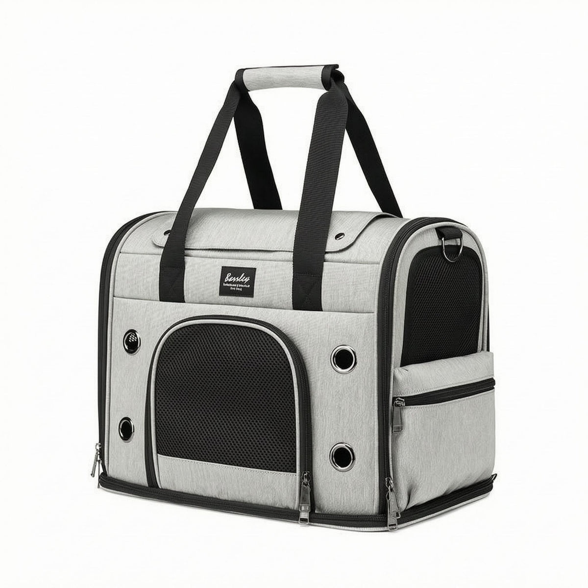 Shoulder Straps Zippered Pet Travel Bag Side Pocket Soft-Sided Pet Carrier Rectangular