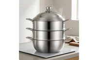 3 Tier Steamer Pot Thickened Finish Tiered Steam Cooker Three Ply Bottom Steaming Pan for Gas Cooktop