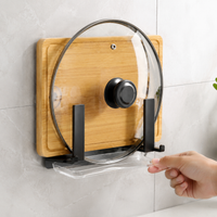 Pot Lid Rack, Cutting Board Holder & Chopping Board Storage, Carbon Steel Wall Mounted Lid Organiser, No Drill Installation Kitchen Organiser Rack