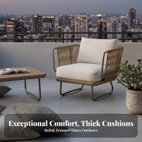 4 Pieces 4-Piece Woven Furniture collection Nordic Design Loveseat and 2-Chair Seating Group Weather-Resistant Outdoor Furnishing for Balcony, Courtyard