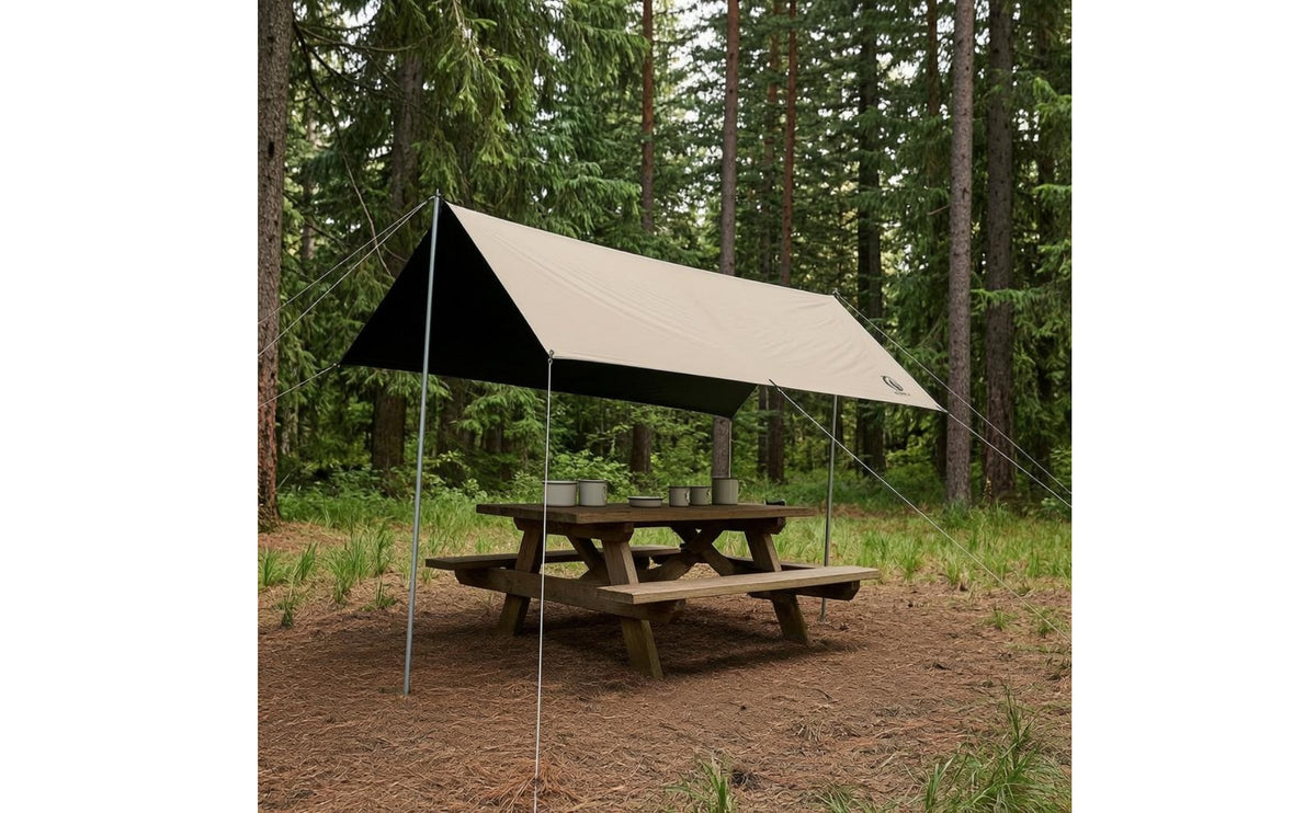 PU3000+ Rectangular Tarp Canopy Rubberized Coating Waterproof Camping Tarp Khaki Oxford Material Canopy Black Underside