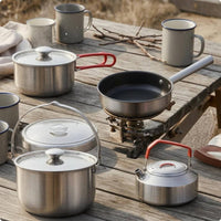 4 Pieces Metal Handles Portable Camping Cookware Set Easy to Clean Stainless Steel Camp Cookware