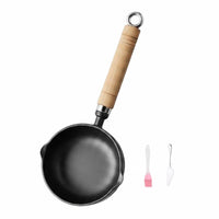 Hot Oil Pouring Pan No Coating Cast Iron Oil Pot Long Wooden Handle Single Egg Frying Pan