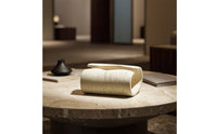 Cylindrical Tissue Box Travertine-Look Facial Tissue Dispenser Modern for Coffee Table