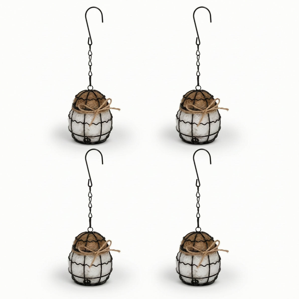 4 Pieces Drum-Shaped Hanging Nesting Ball with Hook Outdoor Nesting Ball with Hook Natural Rustic for Wild Birds, Garden, Yard, Balcony, Patio