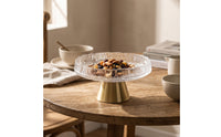 Hammered Fruit Dish with Metal Base Clear Pedestal Fruit Bowl Textured Pedestal Serving Bowl Round for Dining Table, Sideboard