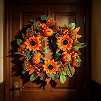 Autumn Pumpkin Wreath with Maple Leaves for Thanksgiving Harvest