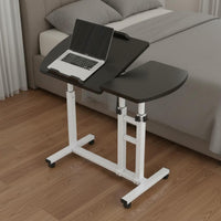 Multifunctional Rolling C-Shaped Table Sturdy Frame Mobile Bedside Table Space Saving Adjustable Overbed Desk Tilting Desktop for Students, Bedroom, Home Office, Living Room