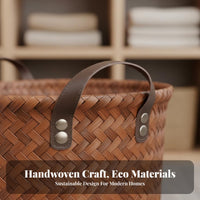 Imitation Rattan Laundry Basket Portable Clothes Hamper with Handles Faux Rattan Storage Container Rustic Design for Living Room