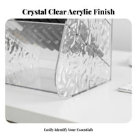 Transparent Slanted Pen Holder Multi-Functional Slanted Compartment Rack with Drawer Large Capacity Desk Organizer Space Saving for Students, educators, Artists, Study Room, School, Dormitory, Makeup Vanity