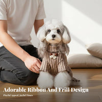 Bow Tie Dog Shirt Bowtie Knit Pet Clothes with Bow Lace Trim Puppy Knitwear for Pups, Autumn, Daily Wear, Outdoor Walks