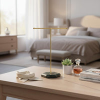 Detachable Design T-Shaped Bar Jewelry Display Stand Easy Assembly Necklace Holder with Marble Base Minimalist Design Earring and Bracelet Organizer Rack for Countertop, Dresser, Bedroom