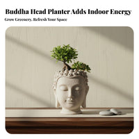 Buddha Head Planter Realistic Stone Finish Buddha Face Flower Pot Tranquil Head Planter Peaceful Detail Tranquil Garden Pot