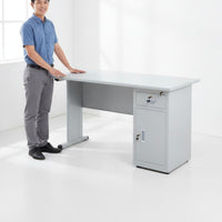 Metal Office Desk with Locking Drawers Wide Desktop Steel Computer Desk Built-in Cable Management Single Person Workstation with Storage for Dorm Room