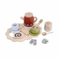 Role Playing Pretend Afternoon Tea Set Polished Edges Kids Afternoon Tea Toy Water-Based Paint Kids Wooden Food Toy for Preschoolers