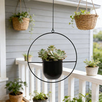 Round Iron Hanging Basket Space Saving Hanging Circle Planter Lightweight Modern Minimalist Planter for Home Stylists, Balcony, Patio