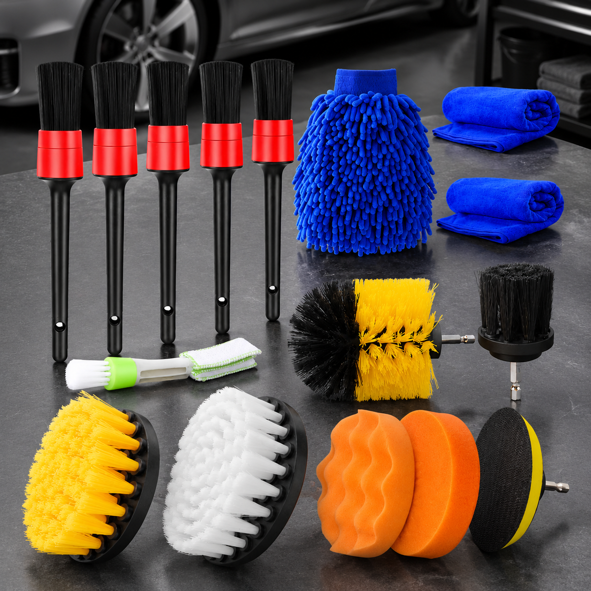 Car Cleaning Kit Car Detailing Kit with Wash Mitt Drill Brushes Microfiber Cloth