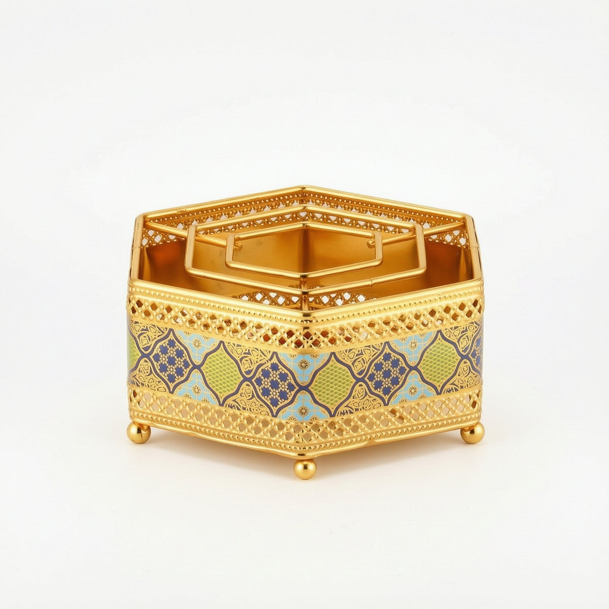 Hexagonal Warming Stand with Lattice Cutouts Decorative Teapot Warmer Hollow Frame Trivet Heat-Resistant for Tea Lovers
