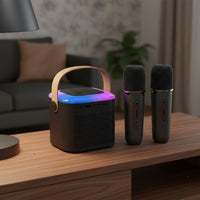 Subwoofer Bass Portable Karaoke Machine Rechargeable Bluetooth Speaker Audio Input Device Set Long Battery Life Mini Karaoke Machine with 2 Wireless Microphones High-Fidelity Sound Quality for Family