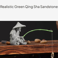 Qing Stone Fishing Old Man Figurine Desktop Decor