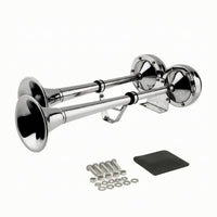 Dual Trumpet Signal Device Chrome Plated Trumpet Signal Device with Mounting Bracket Low and High Tone Universal for Boat Owners