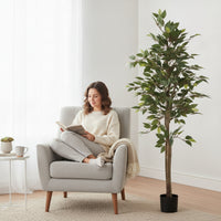 Artificial Tree with Planter Low-Maintenance Fake Potted Tree Faux Potted Plant for Entryway, Patio