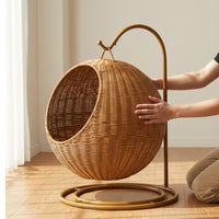 Imitation Rattan Cat Hammock Breathable Rattan Cat Nest Space-Saving for Small Pets
