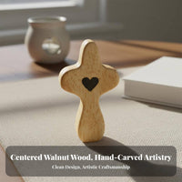 Wooden Thumb Cross Hand Polished Handheld Comfort Cross Smooth Touch for Members, Grieving Individuals, Easy to Carry, Holidays, Meditation