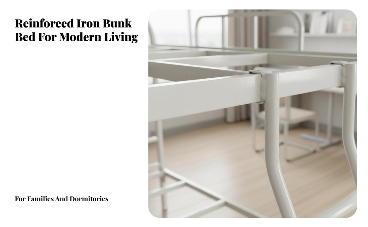 Metal Bunk Bed Reinforced Structure Steel Bunk Bed Frame Guardrail Bedroom Furniture for Students, Workers, Dorm Room, School, Rental Apartment