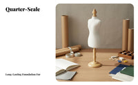 Portable 1/4 Scale Dress Form Pinnable Mini Mannequin Stand Lightweight Miniature Mannequin Wooden Base for Fashion Design Students, Sewists, Hobbyists, Desktop, Craft Studio, Classroom