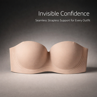 Strapless Bras for Women with Underwire Push Up Support for Large Bust, Invisible Backless with Molded Cups for Dress