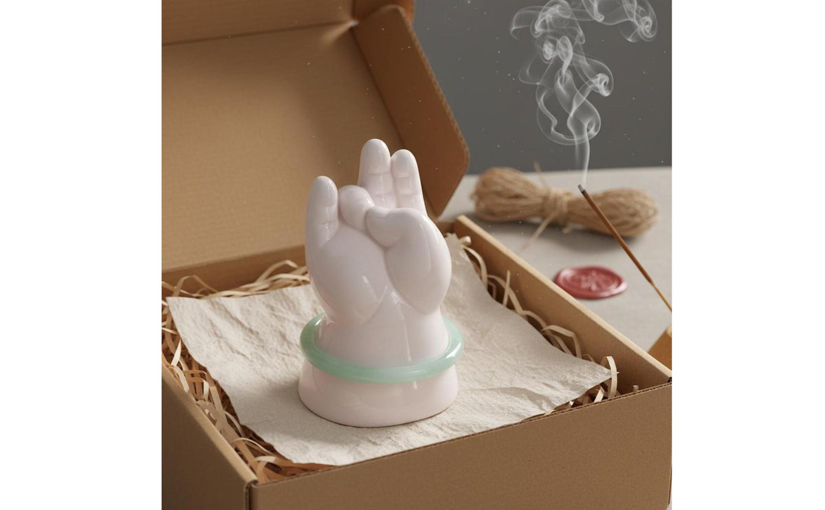 Zen Design Buddha Hand Incense Burner Hand-Made Ceramic Hand Incense Holder Elegant Design Home Decoration for Meditation Practitioners, Mindful Movement Enthusiasts, Tea Room, Office