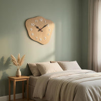 Irregular Rounded Face Wood-Grain Wall Clock Raised Numerals Wood Grain Wall Clock