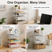 Clear Transparent File Organiser, Stacked Letter Tray File Organiser, Desktop Document Organiser for A4, Stainless Steel Frame, 26x6.2x34cm