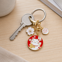 Japanese Lucky Cat Keychain Alloy Enamel Maneki-Neko Charm for Bags and Gifts