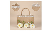 Textured Tote Bag with Floral Decoration Lightweight Tote Bag with Lace Trim Rustic Portable for Brides