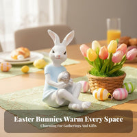 Easter Bunny Figurine Cute Design Bunny Holding Egg Ornament Vivid Details Resin Bunny Statue for Kids