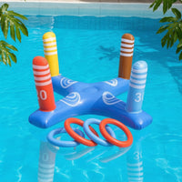 Color-Coded Hoop Toss Game with Rings Interactive Inflatable Water Toss Game Colorful Toy Portable for Backyard