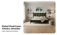 French Retro Design Bed Skin-Friendly Textile Walnut Finish Double Bed Firm-Density Foam Cushioning Bedroom Furniture