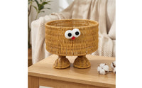 Decorative Woven Basket with Face Rattan Wicker Storage Bin Natural Open-Top for Children, Desktop, Bedroom, Bedside Table