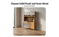 Sintered Stone Countertop Pegboard Sideboard Cabinet Sturdy and Sturdy Japanese Aesthetic Buffet Multi-Functional Design Cherry Wood Storage Cabinet Adjustable Shelves for Cooking Enthusiasts, Families, Homeowners, Dining Room, Pantry, Entryway, Home Bar