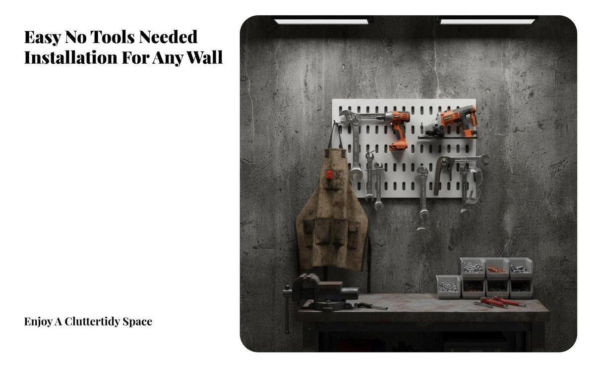 Wall Mount Pegboard Multi-Functional Tool Organization Board Space Saving Drill Storage Panel for Renters, Homeowners, Garage, Utility Room, Shed