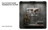 Wall Mount Pegboard Multi-Functional Tool Organization Board Space Saving Drill Storage Panel for Renters, Homeowners, Garage, Utility Room, Shed