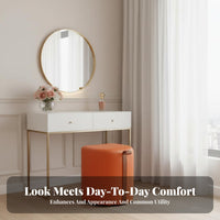 Upholstered Pouf with Handle Space-Saving Vanity Seat Minimalist Profile Household Furniture for Women, Adults, Dressing Area, Dorm Room, Entryway