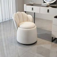 Back Makeup Chair Full Rotation Wheels Shell Back Storage Stool Soft Upholstery Rolling Vanity Ottoman for Women, Bedroom, Nail Salon