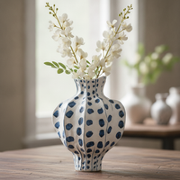 Blue Willow Ceramic Vase Luxury Home Decor Living Room Entrance Retro Flower Arranger