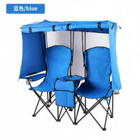 Double Folding Chair with Umbrella Foldable Design Portable Beach Loveseat with Canopy Storage Pockets Outdoor Furniture for Picnic, Backyard